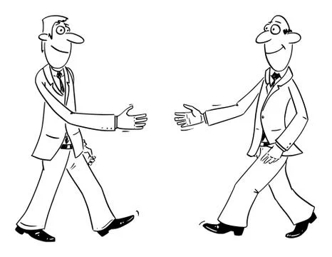 Vector Comic Cartoon of Two Businessmen Shaking Hands or Handshaking Illustrazione stock