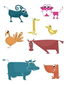 Vector comic farm animal silhouettes collection for design Stock Illustration