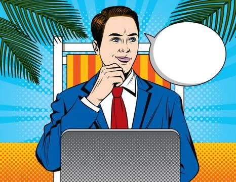 Vector comic pop art style illustration of a businessman sitting on the chair Stock Illustration