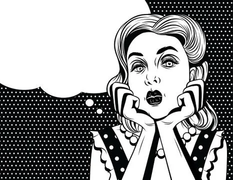 Vector comic pop art  style illustration of a beautiful young woman is bored. Stock Illustration