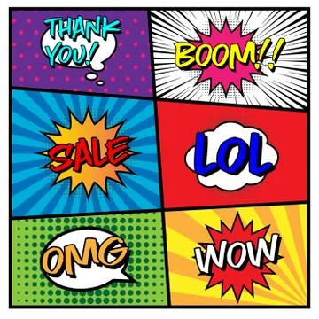 Vector of Comic Speech Bubble Set with Different Expression Words Stock Illustration