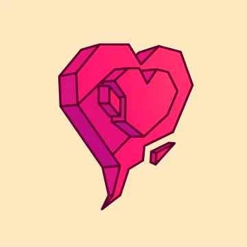 Vector comics 3D cartoon heart. A purple speech bubble. Valentine's Day card Stock-Illustration
