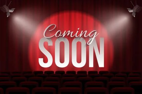 Vector Coming Soon text on stage background under spot lights. Announcement Ilustración de archivo