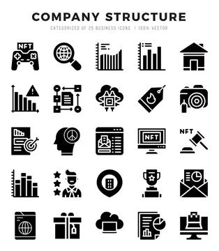 Vector Company Structure types icon set in Glyph style. vector illustration. Stock Illustration