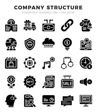 Vector Company Structure types icon set in Glyph style. vector illustration. Illustrazione stock