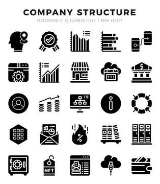 Vector Company Structure types icon set in Glyph style. vector illustration. Stock Illustration