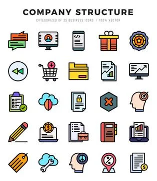 Vector Company Structure types icon set in Lineal Color style. vector illus.. 스톡 일러스트