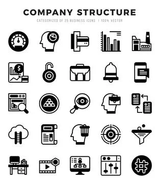 Vector Company Structure types icon set in Lineal Filled style. vector illu.. Stock Illustration