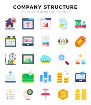 Vector Company Structure types icon set in Flat style. vector illustration. Stock Illustration