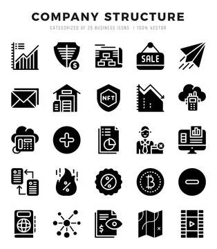 Vector Company Structure types icon set in Glyph style. vector illustration. Stock Illustration