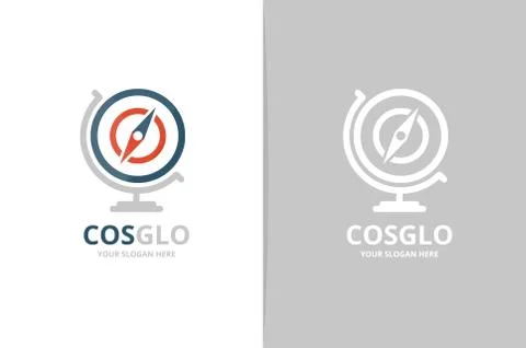 Vector compass and globe logo combination. Unique travel logotype design Stock Illustration