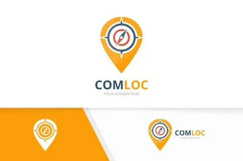 Vector compass and map pointer logo combination. Navigation and gps locator 스톡 일러스트