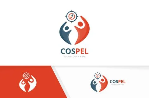 Vector compass and people logo combination. Navigation and family symbol or icon Stock Illustration