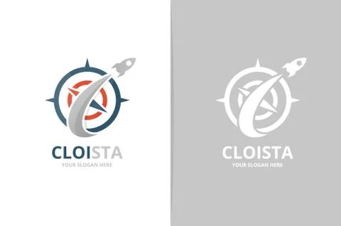 Vector compass and rocket logo combination. Navigation and airplane symbol or Stock Illustration