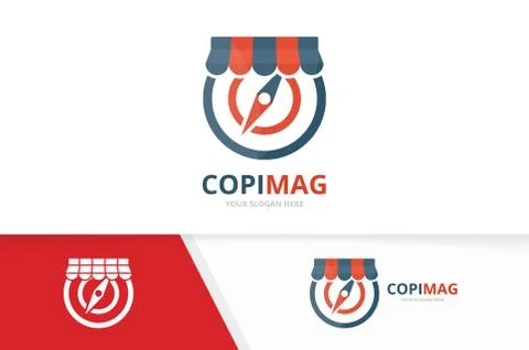 Vector compass and shop logo combination. Navigation and sale symbol or icon Illustrazione stock