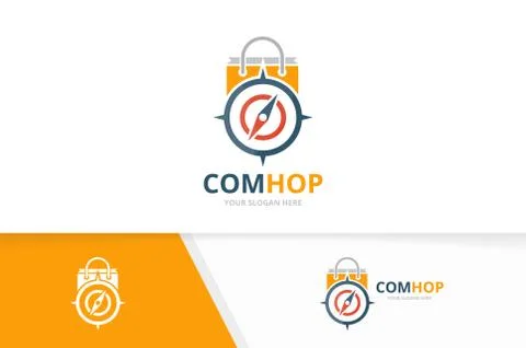 Vector compass and shop logo combination. Navigation and sale symbol or icon Stock Illustration