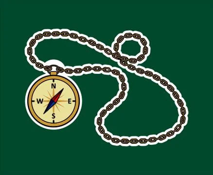 Vector Compass With Chain. Sticker In The Form Of A Vintage Compass On A Chai Stock Illustration
