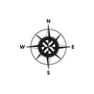 Vector compass flat icon with with North, South, East and West indicated. Nav Ilustração Stock