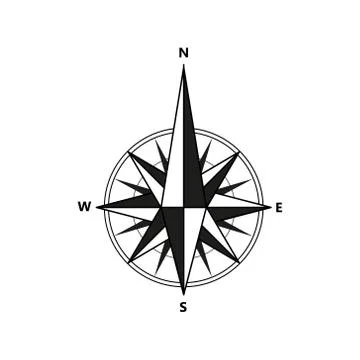 Vector compass flat icon with with North, South, East and West indicated. Nav Stock Illustration