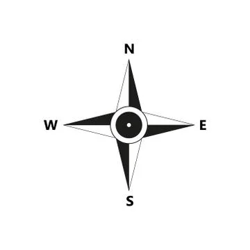 Vector compass flat icon with with North, South, East and West indicated. Nav Stock Illustration
