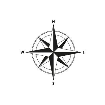 Vector compass flat icon with with North, South, East and West indicated. Nav Ilustração Stock