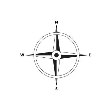 Vector compass flat icon with with North, South, East and West indicated. Nav Stock Illustration