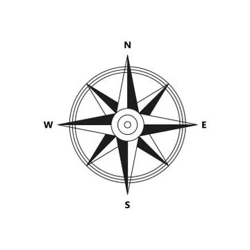Vector compass flat icon with with North, South, East and West indicated. Nav Ilustração Stock