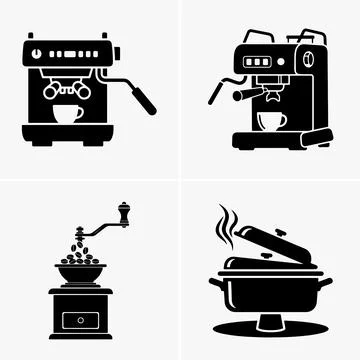 Vector compilation showcases silhouettes of cooking related objects such as e Stock Illustration