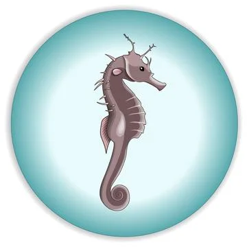 Vector composition of brown seahorse on a round turquoise water background Stock Illustration