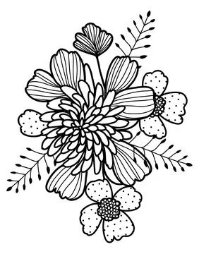 Vector composition of contour decorative flowers and petals Stock Illustration