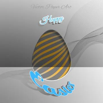 Vector composition of Easter eggs silhouette cut from paper with gray wave,.. Stock Illustration