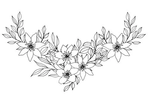 Vector composition with flower, leaves and branch. Elegant art for decoration Stock Illustration