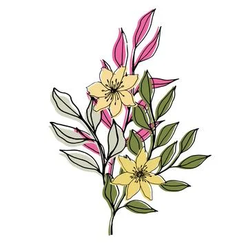 Vector composition with flower, leaves and branch. Elegant art for decoration Stock Illustration