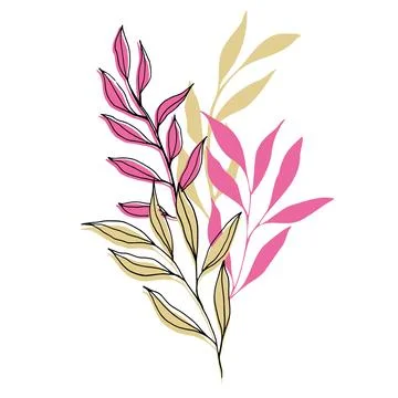 Vector composition with flower, leaves and branch. Elegant art for decoration Stock Illustration