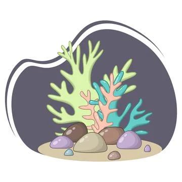 Vector composition of green, blue and orange corals in pastel colors Stock Illustration