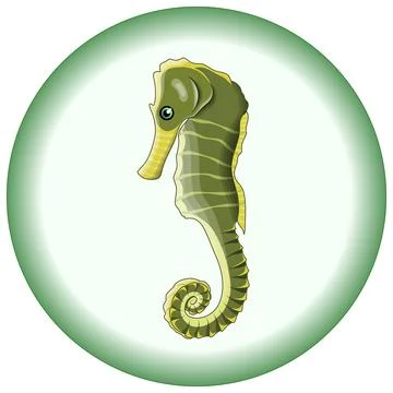 Vector composition of green seahorse on a round light green background Stock Illustration