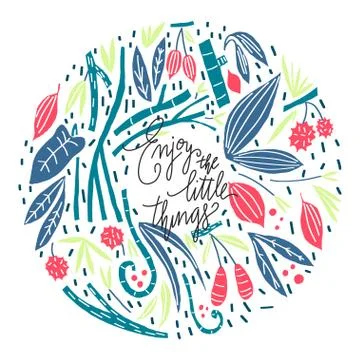 Vector composition with leaves branches berries and lettering style phrase Illustrazione stock