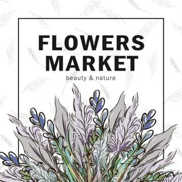 Vector composition of meadow flowers. Card, banner, frame Stock Illustration