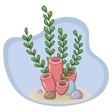 Vector composition of red sea corals, colorful stones and algae Stock Illustration