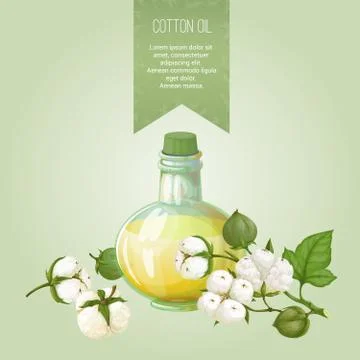 Vector composition on the topic of cottonseed oil, for cosmetology products. Illustrazione stock