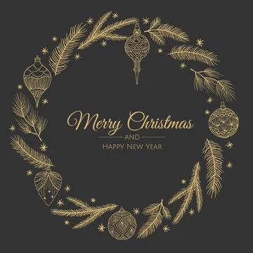 Vector composition with winter forest branches. Great for Christmas cards, party Stock Illustration