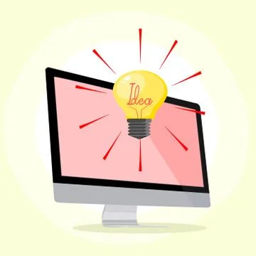 Vector Computer and light bulbs Ideas for creating ideas Stockillustratie