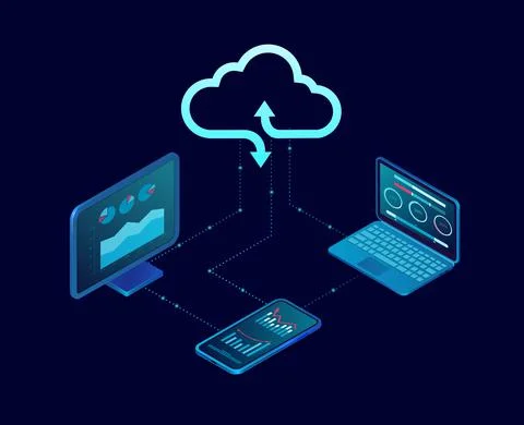 Vector of a computer and mobile devices connected to cloud server service Stock Illustration