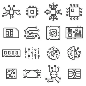 Vector Computer Chips icons set Stock Illustration