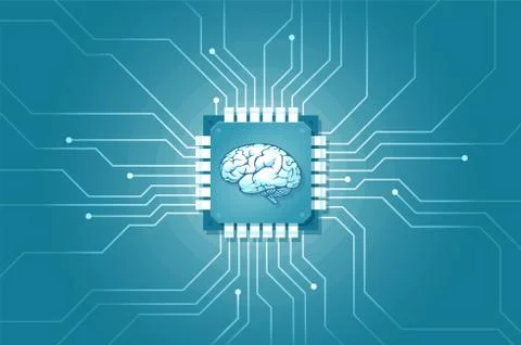 Vector of a computer circuit implanted in human brain. Stock Illustration
