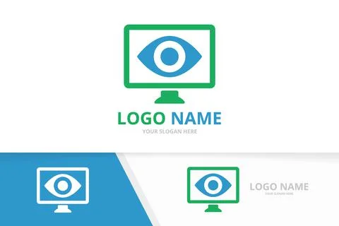 Vector computer eye logo combination. Unique laptop logotype design template. Illustrazione stock