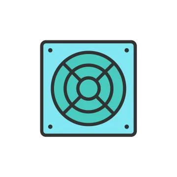 Vector computer fan flat color line icon. Stock Illustration