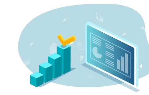 Vector of a computer with financial charts Stock Illustration
