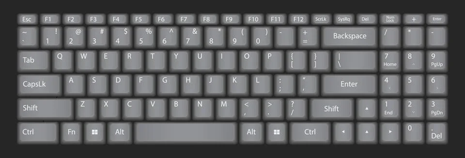 Vector computer keyboard, Classic style, retro. Stock Illustration