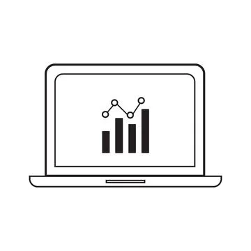Vector computer laptop graph and chart in screen icon symbol on white backgro Stock Illustration